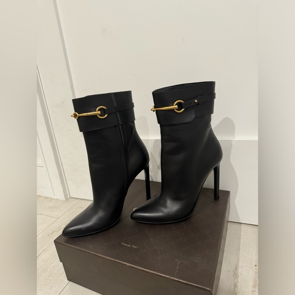 Gucci Ankle Boots Black Leather Horsebit Size 37 - Picture 5 of 5